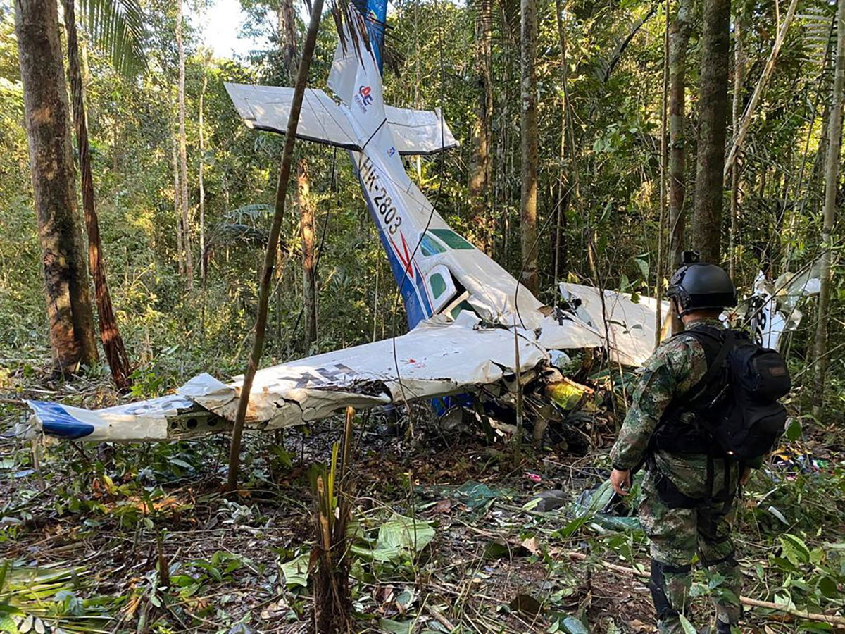 <i>Colombia's Armed Forces Press Office/AP</i><br/>The Cessna plane that crashed in the Colombian jungle of Solano.