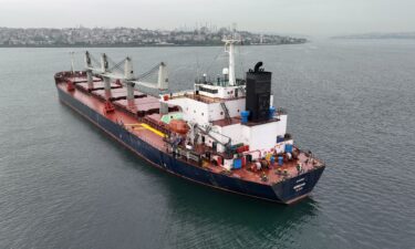 A grain ship awaits inspection in Istanbul