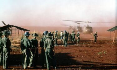 UH-1 Iroquois helicopters arrive to pick up American prisoners of war at Loc Ninh