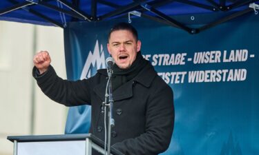 Hannes Gnauck during a statement by right-wing activists from the Young Alternative for Germany at the Brandenburg Gate in Berlin.