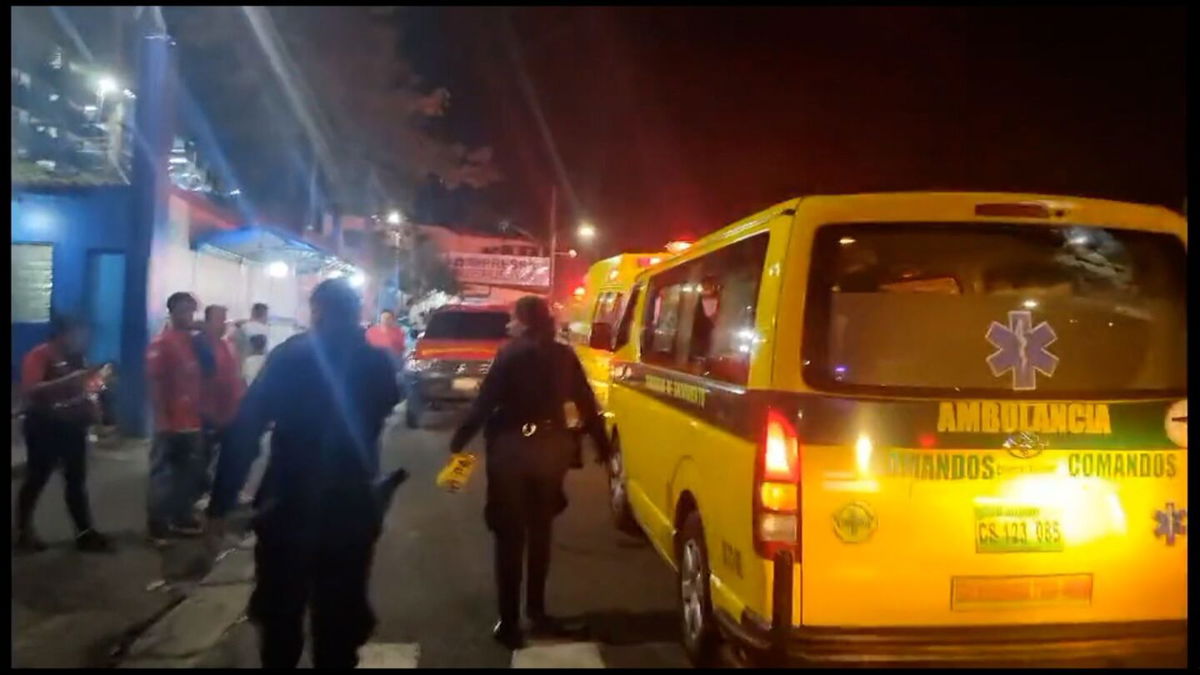 <i>National Civil Police of El Salvador</i><br/>Ambulances are pictured here outside the Cuscatlán Stadium in the capital of El Salvador.