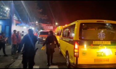 Ambulances are pictured here outside the Cuscatlán Stadium in the capital of El Salvador.