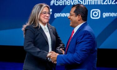Félix Maradiaga and his wife Berta Valle are presented with the 2023 Courage Award at the 15th Annual Geneva Summit for Human Rights and Democracy.
