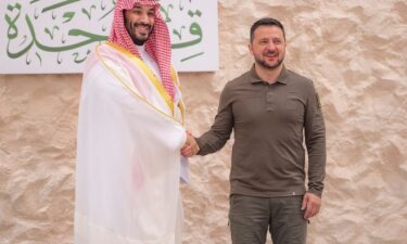 Saudi Arabia Crown Prince Mohammed bin Salman greets Ukrainian President Volodymyr Zelensky at the Arab League Summit in Jeddah on Friday.