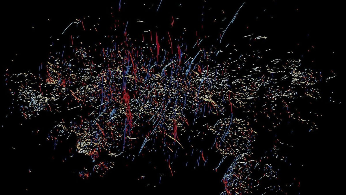 <i>Northwestern University</i><br/>MeerKAT image of the galactic center with color-coded position angles of all filaments.