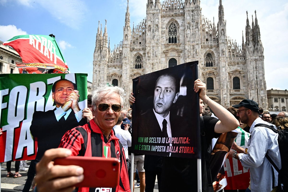 <i>GABRIEL BOUYS/AFP/Getty Images</i><br/>People assembled in Milan ahead of the service on Wednesday