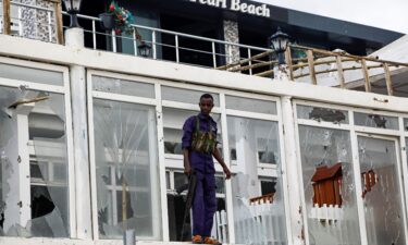 Shattered window panes could be seen at the site of the attack