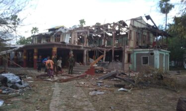 A monastery hit by the junta airstrike in Pale township