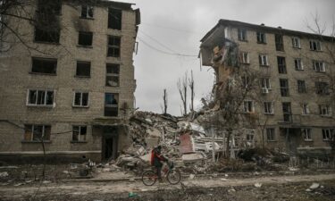 Pictured here is an apartment building destroyed by a Russian strike in the city of Avdiivka