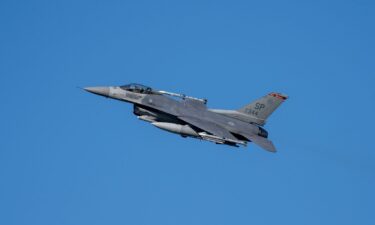 A US F-35 fighter jet flies over the Eifel Mountains near Spangdahlem