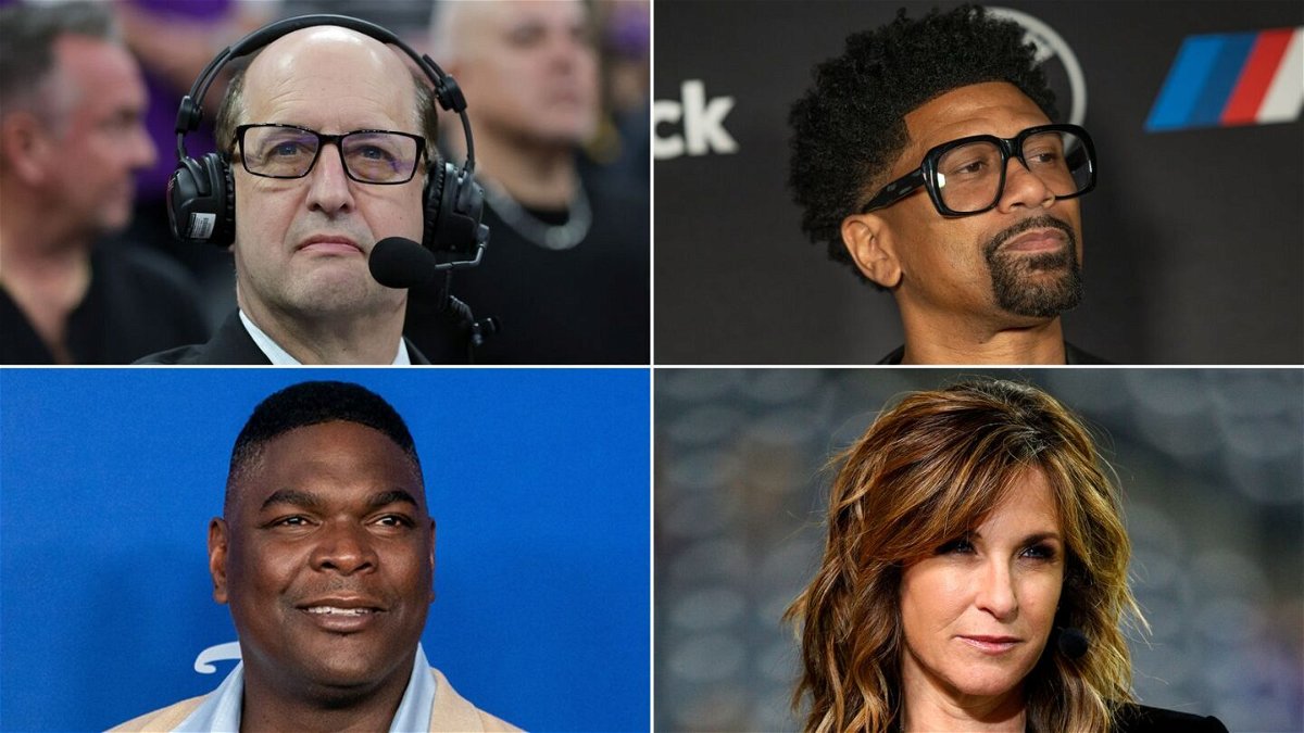 Left to right, clockwise: Jeff Van Gundy, Jalen Rose, Suzy Kolber,  Keyshawn Johnson. ESPN is laying off around 20 high-profile sports commentators as part of a cost-cutting initiative, a source with knowledge of the layoffs told CNN.
