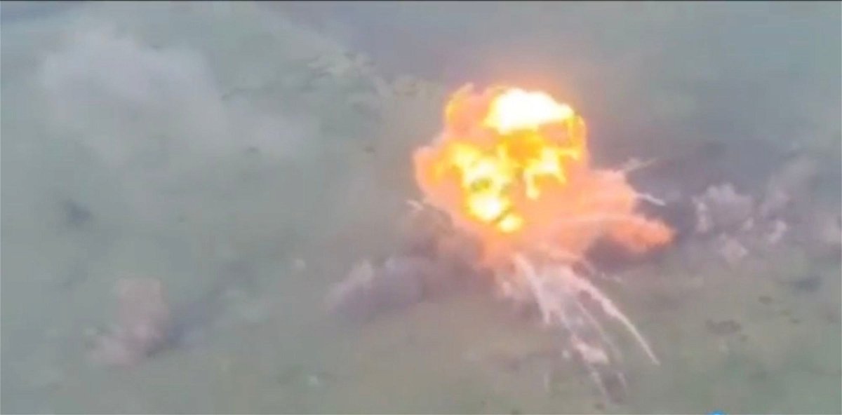 <i>Romanov_92/Telegram</i><br/>Drone video shows huge explosion.