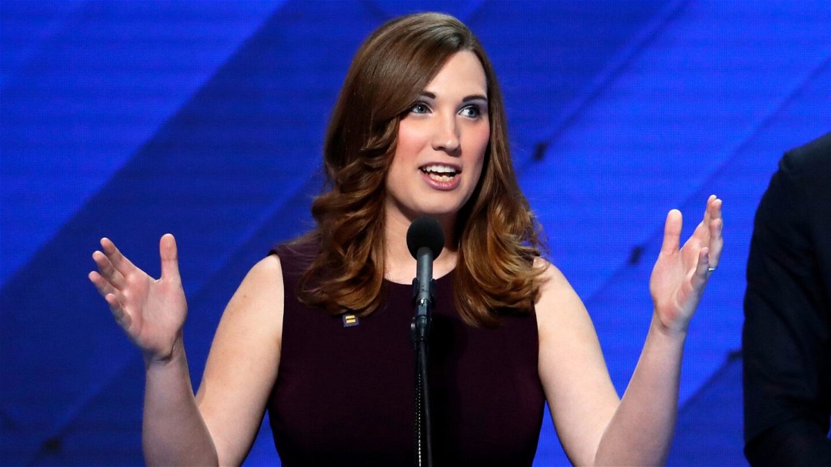 	Sarah McBride speaks during the final day of the Democratic National Convention in Philadelphia on July 28, 2016.