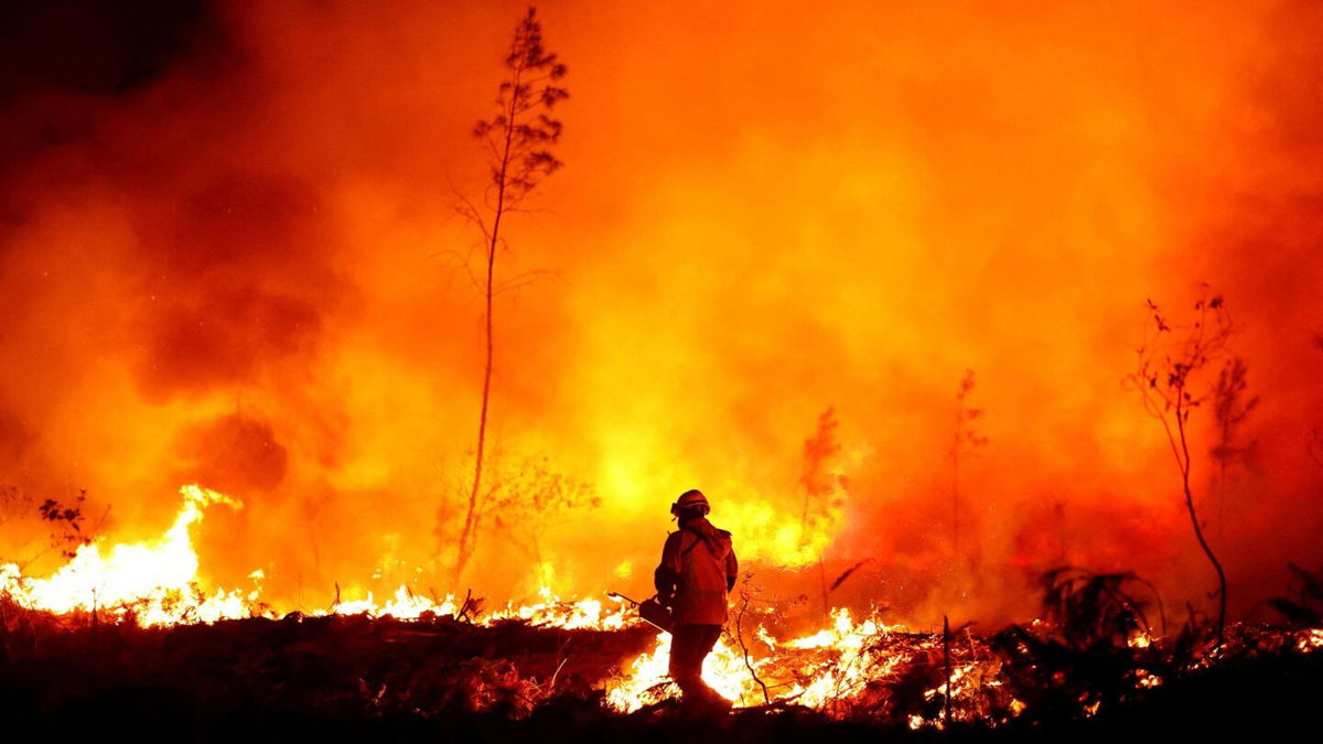 <i>Sarah Meyssonnier/Reuters</i><br/>A firefighter creates a tactical fire in Louchats