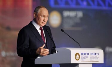 Russian President Vladimir Putin speaks at the St. Petersburg International Economic Forum on June 16.