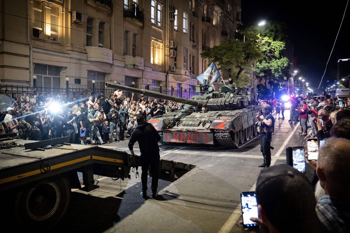 <i>Roman Romokhov/AFP/Getty Images</i><br/>Wagner group fighters prepare to depart Rostov-on-Don