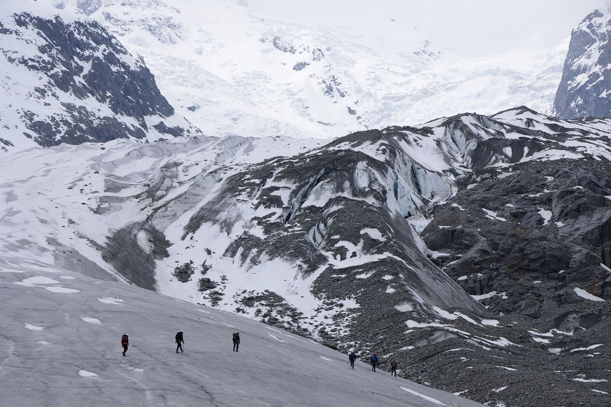 <i>Sean Gallup/Getty Images</i><br/>The receding Morteratsch glacier is pictured on May 21