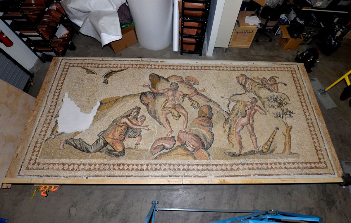 <i>US Attorney's Office for the Central District of California/AP</i><br/>A California man was found guilty of illegally importing this ancient mosaic from Syria. It depicts Hercules rescuing Prometheus
