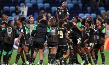 Deneisha Blackwood is congratulated by teammates after Jamaica draw 0-0 with France on Sunday.