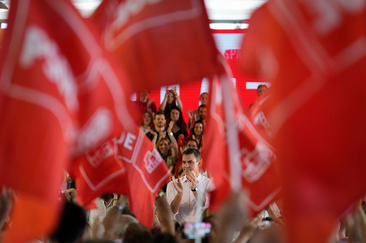 <i>Paul Hanna/Bloomberg/Getty Images</i><br/>Spanish Prime Minister Pedro Sanchez at a campaign rally in Spanish capital Madrid on July 6.