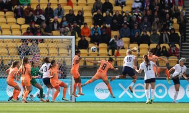 US captain Lindsey Horan scores the equalizer against the Netherlands at the 2023 FIFA Women's World Cup at Wellington Regional Stadium in New Zealand on July 27.