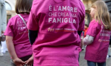 Supporters of the Italian LGBT organization Rainbow Families Association protesting in Rome in March.