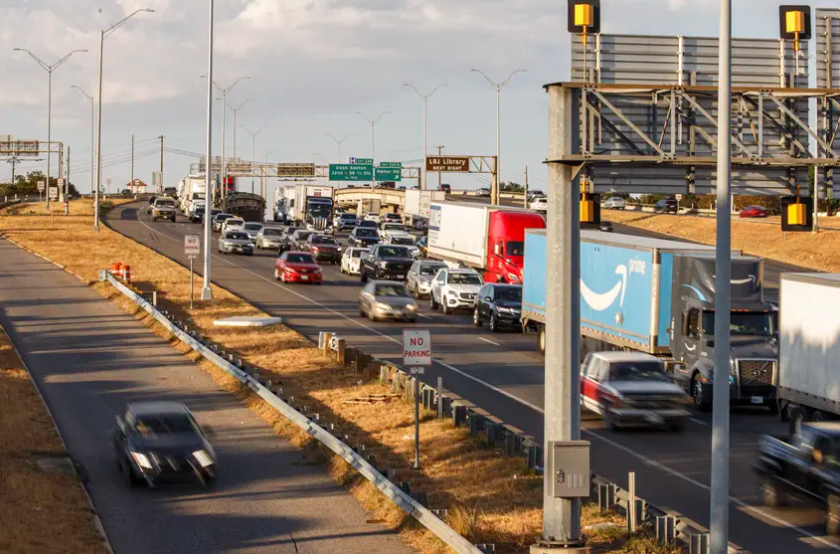 Rush hour traffic on Interstate 35 in downtown Austin on Sept. 7, 2023. The Texas Department of Transportation has drafted a plan to reduce carbon emissions in the state's transportation sector by trying to reduce congestion on Texas roads and highways.