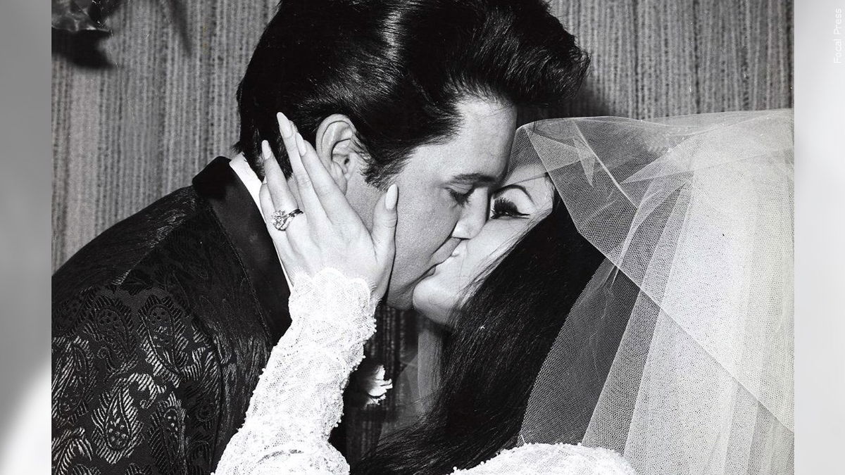 Elvis and Priscilla Presley on their wedding day