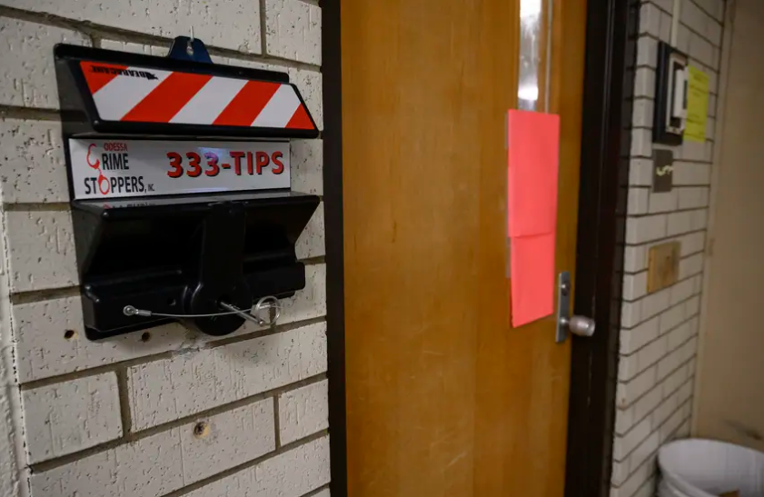 A lockdown device hangs on the wall inside a classroom at Nimitz Middle School on Sept. 13, 2023, in Odessa.