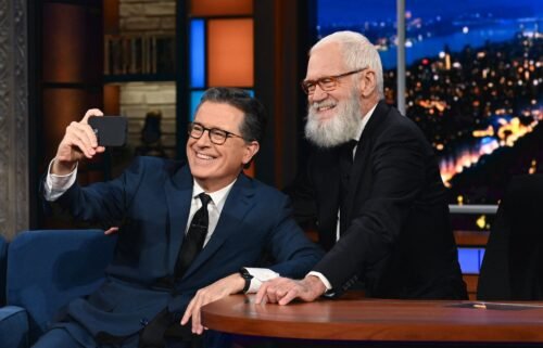 Stephen Colbert and guest David Letterman during Monday's episode of "The Late Show with Stephen Colbert."