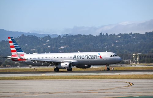An American Airlines plane lands at San Francisco International Airport. American Airlines said it is reviewing a video posted on TikTok that shows a baggage handler releasing a passenger’s wheelchair to slide down a jet bridge chute.