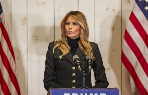First lady Melania Trump speaks at Make America Great Again event as part of a election campaign event in Wapwallopen