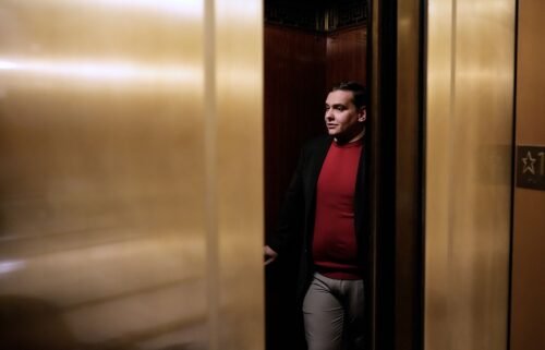 Republican Rep. George Santos of New York rides an elevator at the US Capitol on November 1