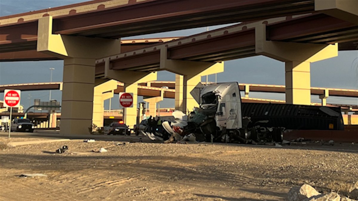 Semi-trailer tips over Loop 375 flyover in Far East El Paso - KVIA