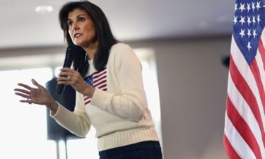 Nikki Haley addresses the crowd during a campaign stop at the Nevada Fairgrounds community building on December 18