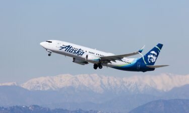Alaska Airlines airplane takes off from the south runway at the Los Angeles International Airport