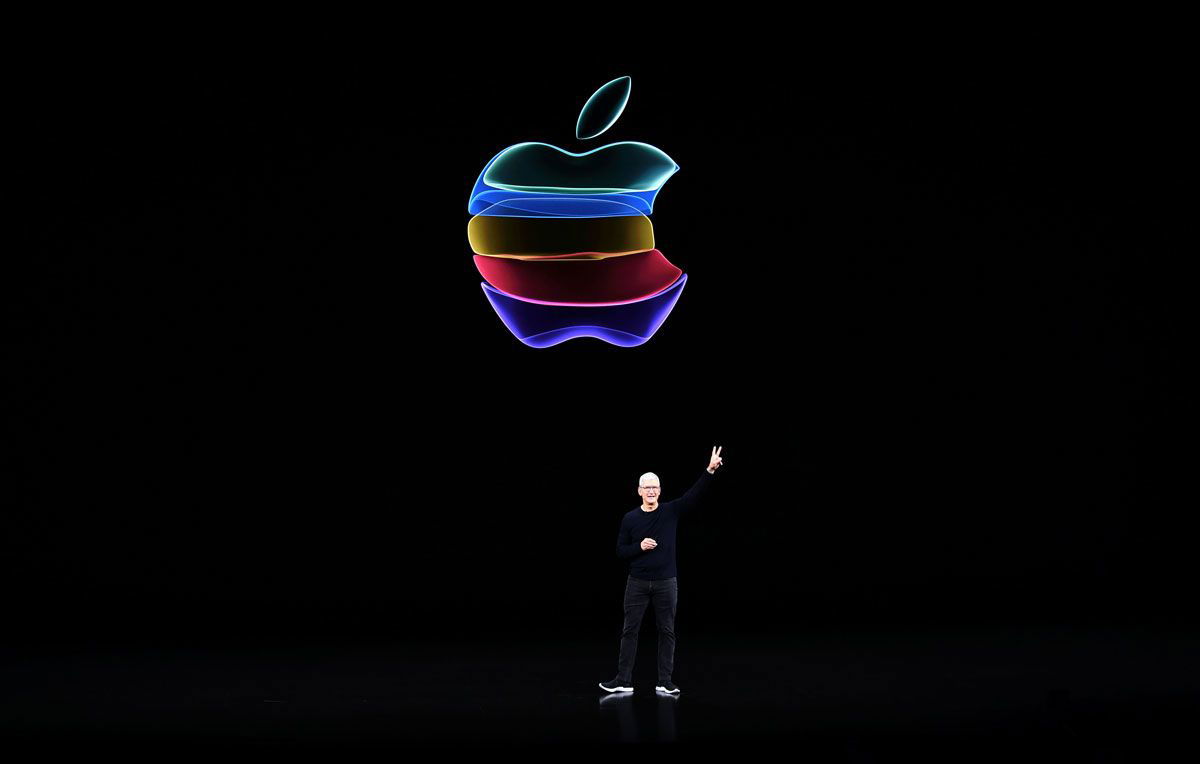 Apple CEO Tim Cook speaks onstage during a product launch event at Apple's headquarters in Cupertino, California on September 10, 2019.