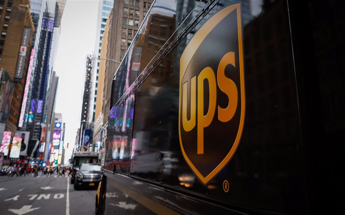 A UPS truck is parked on a street in Midtown Manhattan on August 07, 2023 in New York City.