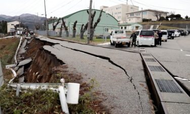 Roads in the Japanese city of Wajima were damaged in Monday's earthquake.