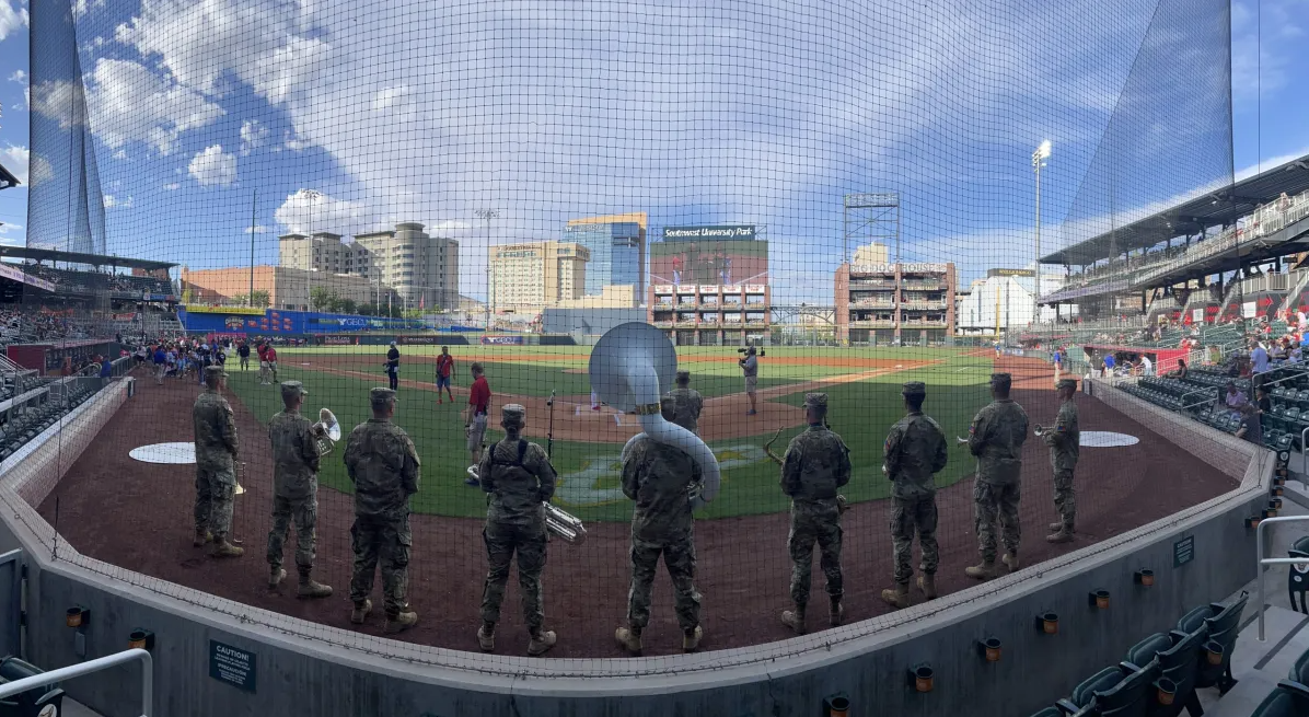 Members of the 1st Armored Division Sun City Brass Band performed in spring 2023 before an El Paso Chihuahuas game at Southwest University Park.