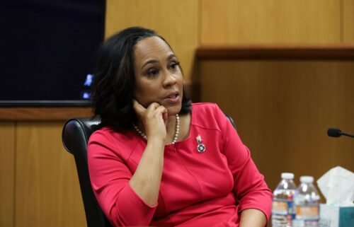 Fulton County District Attorney Fani Willis testifies during a hearing in the case of the State of Georgia v. Donald John Trump at the Fulton County Courthouse on February 15
