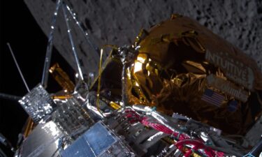 Shown are the landing site for Intuitive Machines' Odysseus mission; the touchdown location of India's Chandrayaan-3 mission in August 2023; and the landing site of Japan's SLIM