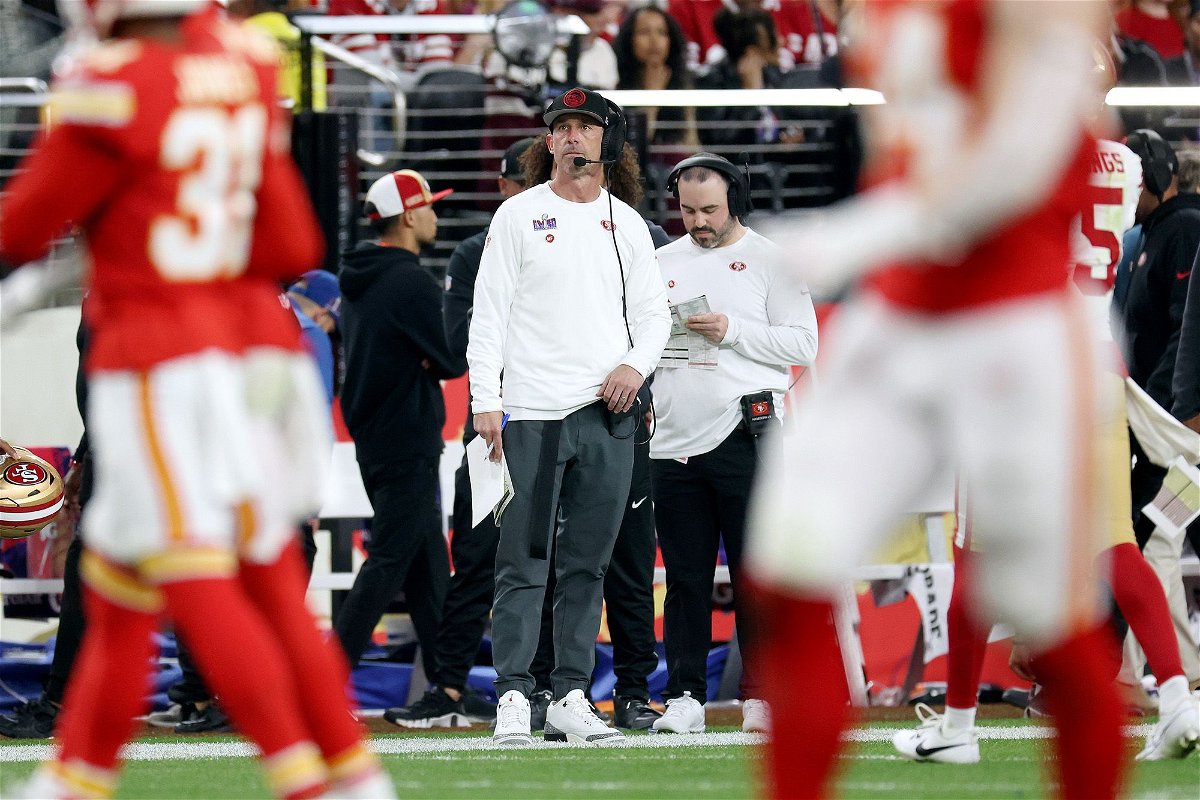 Head coach Kyle Shanahan of the San Francisco 49ers looks on during the fourth quarter of Super Bowl LVIII.