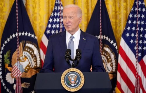 President Joe Biden is set to convene the top four congressional leaders at the White House; he is seen speaking in the East Room of the White House on February 23.