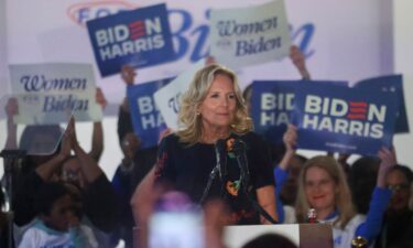 First Lady Jill Biden made remarks at an Atlanta event Friday to mobilize female voters. She is shown here in the East Room of the White House in Washington