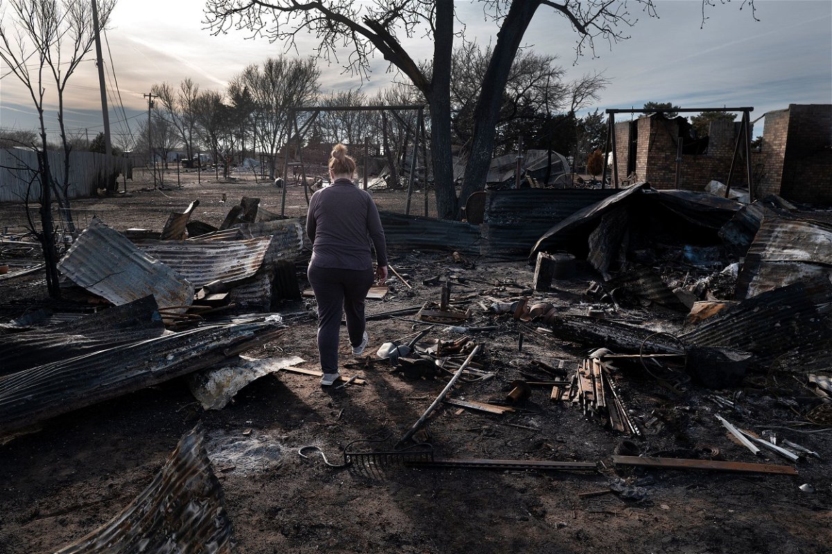 A destroyed home is pictured by the Smokehouse Creek fire on March 3 near Stinnett