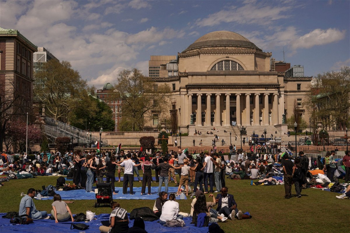 Columbia University students hold a protest in support of Palestinians