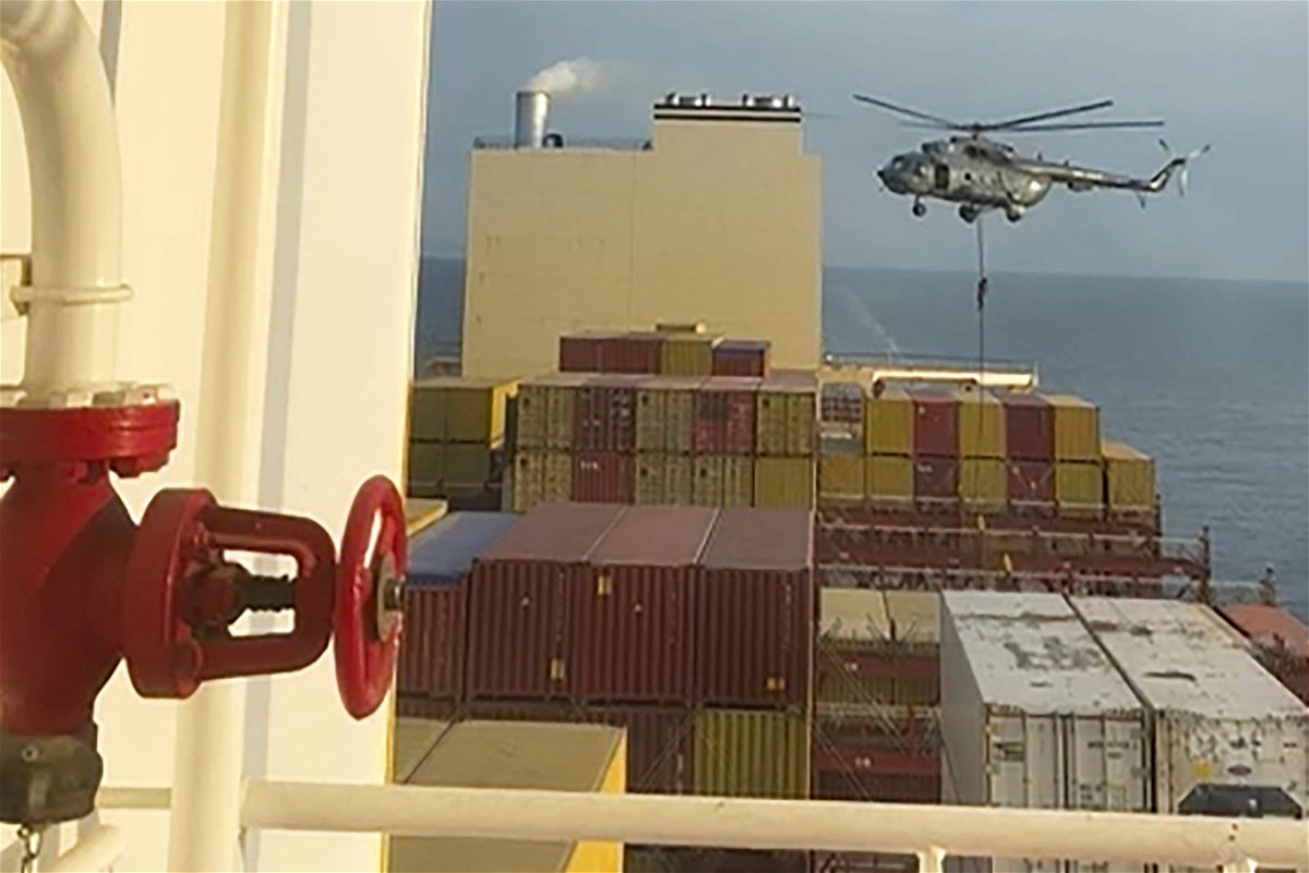 A helicopter raid targeting a vessel near the Strait of Hormuz on April 13.
