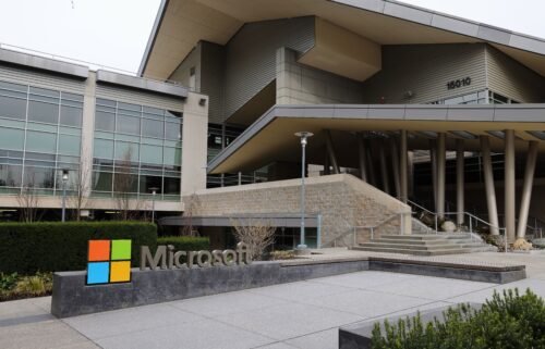 A Microsoft sign is seen at the company's headquarters on March 19