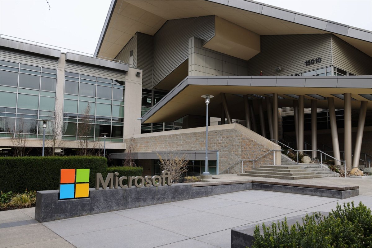 A Microsoft sign is seen at the company's headquarters on March 19